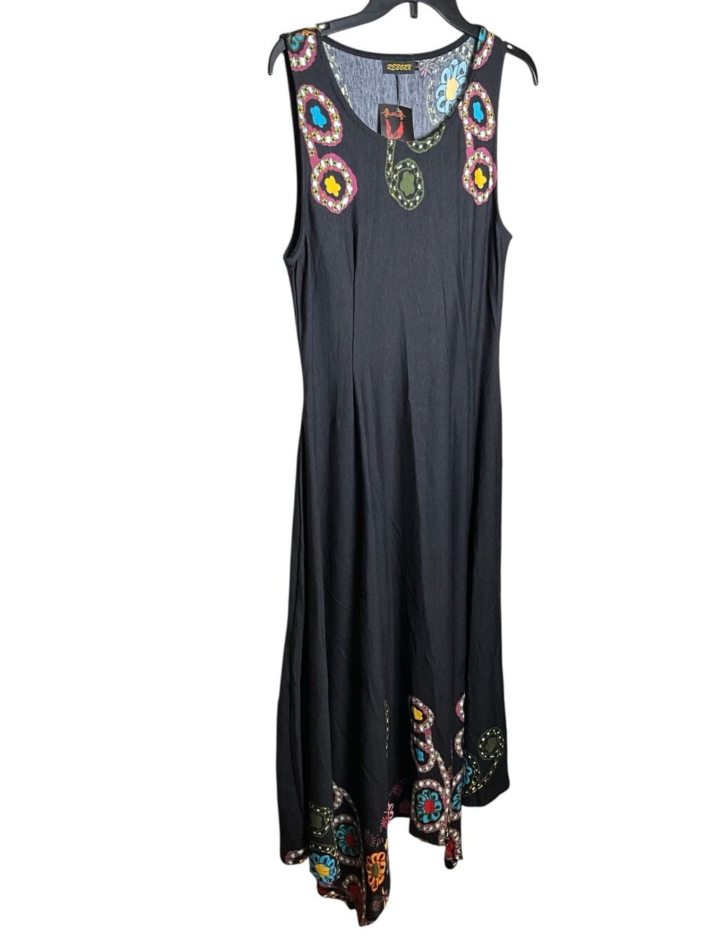 Reborn Maxi Dress Womens Large Black Floral Print Sleeveless Round Neck Pullover